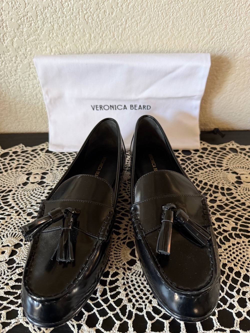 Veronica Beard Black Leather Penny Tassel Loafers - Picture 2 of 13